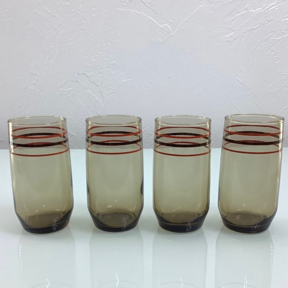 VTG MCM 1970s Smoked Tumblers Orange & Brown drinkware set of 4 EUC - Picture 8 of 9